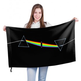 Флаг 3D с принтом PINK FLOYD в Петрозаводске, 100% полиэстер | плотность ткани — 95 г/м2, размер — 67 х 109 см. Принт наносится с одной стороны | music | pink floyd | the dark side of the moon | космос | луна | музыка | пинк флойд | призма | рок | треугольник | триангулярная призма