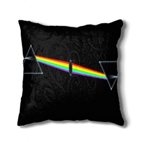 Подушка 3D с принтом PINK FLOYD в Петрозаводске, наволочка – 100% полиэстер, наполнитель – холлофайбер (легкий наполнитель, не вызывает аллергию). | состоит из подушки и наволочки. Наволочка на молнии, легко снимается для стирки | music | pink floyd | the dark side of the moon | космос | луна | музыка | пинк флойд | призма | рок | треугольник | триангулярная призма