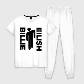 Женская пижама хлопок с принтом BILLIE EILISH в Петрозаводске, 100% хлопок | брюки и футболка прямого кроя, без карманов, на брюках мягкая резинка на поясе и по низу штанин | ayelish | bad guy | bellyache | bilie eilish | bilie elish | billie | billie eilish | eilish | electronic | elish | music | били айлиш | билли айлиш | эйлиш | элиш