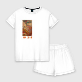 Женская пижама с шортиками хлопок с принтом Винсент в Петрозаводске, 100% хлопок | футболка прямого кроя, шорты свободные с широкой мягкой резинкой | ван гог | импрессионизм | искусство