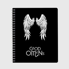 Тетрадь с принтом GOOD OMENS в Петрозаводске, 100% бумага | 48 листов, плотность листов — 60 г/м2, плотность картонной обложки — 250 г/м2. Листы скреплены сбоку удобной пружинной спиралью. Уголки страниц и обложки скругленные. Цвет линий — светло-серый
 | 