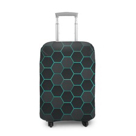 Чехол для чемодана 3D с принтом Big Octagon в Петрозаводске, 86% полиэфир, 14% спандекс | двустороннее нанесение принта, прорези для ручек и колес | octagon | бирюзовый | неон | неоновые соты | соты