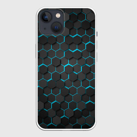 Чехол для iPhone 13 с принтом Turquoise Octagon в Петрозаводске,  |  | octagon | бирюзовые соты | бирюзовый | неон | неоновые соты | октагон | соты