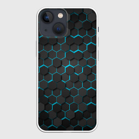 Чехол для iPhone 13 mini с принтом Turquoise Octagon в Петрозаводске,  |  | octagon | бирюзовые соты | бирюзовый | неон | неоновые соты | октагон | соты