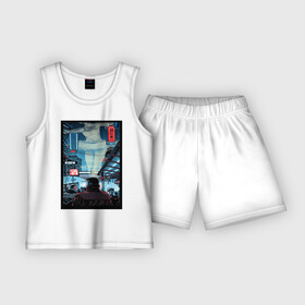 Детская пижама с шортами хлопок с принтом Blade Runner в Петрозаводске,  |  | 2049 | blade runner | cyberpunk | андроид | бегущий по лезвию | кей | киберпанк | репликант | рик декарт