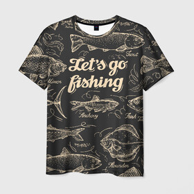 Мужская футболка 3D с принтом Let`s go fishing в Петрозаводске, 100% полиэфир | прямой крой, круглый вырез горловины, длина до линии бедер | рыба | рыбак | рыбалка | снасти | увлечение | улов | хобби