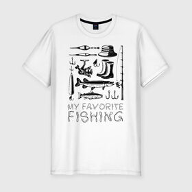 Мужская футболка премиум с принтом Моя любимая рыбалка в Петрозаводске, 92% хлопок, 8% лайкра | приталенный силуэт, круглый вырез ворота, длина до линии бедра, короткий рукав | cap | coil | fishing | fishing line | float | hook | pike | spinning | spoon | trout | wellingtons | блесна | катушка | крючок | леска | поплавок | рыбалка | сапоги | спиннинг | форель | шляпа | щука