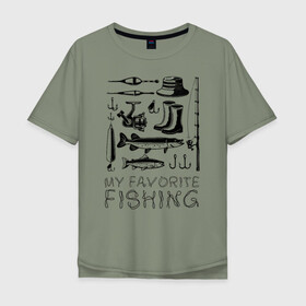 Мужская футболка хлопок Oversize с принтом Моя любимая рыбалка в Петрозаводске, 100% хлопок | свободный крой, круглый ворот, “спинка” длиннее передней части | cap | coil | fishing | fishing line | float | hook | pike | spinning | spoon | trout | wellingtons | блесна | катушка | крючок | леска | поплавок | рыбалка | сапоги | спиннинг | форель | шляпа | щука