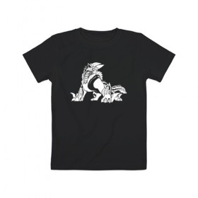 Детская футболка хлопок с принтом Monster Hunter: World в Петрозаводске, 100% хлопок | круглый вырез горловины, полуприлегающий силуэт, длина до линии бедер | dragon | game | hunter | logo | monster | world | дракон | драконы | игра | монстр | монстры | охотник