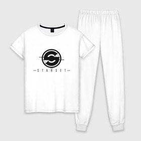 Женская пижама хлопок с принтом Starset Logo Black в Петрозаводске, 100% хлопок | брюки и футболка прямого кроя, без карманов, на брюках мягкая резинка на поясе и по низу штанин | logo | rock | starset | лого | рок | старсет