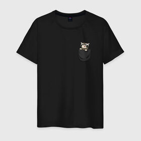 Мужская футболка хлопок с принтом Енот в кармане в Петрозаводске, 100% хлопок | прямой крой, круглый вырез горловины, длина до линии бедер, слегка спущенное плечо. | raccoon | енот | карман