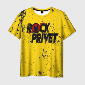 Мужская футболка 3D с принтом Rock Privet в Петрозаводске, 100% полиэфир | прямой крой, круглый вырез горловины, длина до линии бедер | rock | rock privet | рок. рок привет