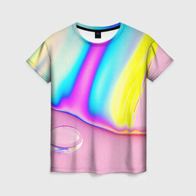 Женская футболка 3D с принтом RAINBOW COLOR в Петрозаводске, 100% полиэфир ( синтетическое хлопкоподобное полотно) | прямой крой, круглый вырез горловины, длина до линии бедер | abstract | abstraction | color | geometry | paitnt | psy | абстракция | геометрия | краски | неоновые | психоделика