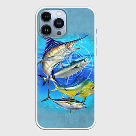 Чехол для iPhone 13 Pro Max с принтом Marlin and other fish в Петрозаводске,  |  | Тематика изображения на принте: рыба | рыбак | рыбалка | снасти | увлечение | улов | хобби