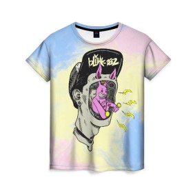 Женская футболка 3D с принтом Punk-rock band Blink 182 в Петрозаводске, 100% полиэфир ( синтетическое хлопкоподобное полотно) | прямой крой, круглый вырез горловины, длина до линии бедер | blink | mark hoppus | matthew skiba | rock | rock group | travis barker | марк хоппус | мэттью скиба | панк рок. рок | рок группа | трэвис баркер