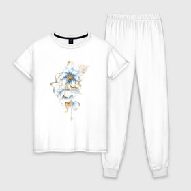 Женская пижама хлопок с принтом Цветы в Петрозаводске, 100% хлопок | брюки и футболка прямого кроя, без карманов, на брюках мягкая резинка на поясе и по низу штанин | красота | растение | цветы