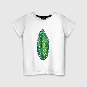 Детская футболка хлопок с принтом Лист в Петрозаводске, 100% хлопок | круглый вырез горловины, полуприлегающий силуэт, длина до линии бедер | Тематика изображения на принте: лист | лист пальмы | минимализм | тропики