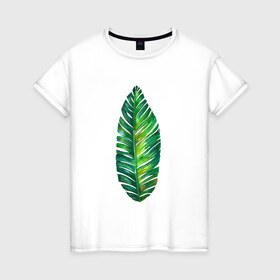 Женская футболка хлопок с принтом Лист в Петрозаводске, 100% хлопок | прямой крой, круглый вырез горловины, длина до линии бедер, слегка спущенное плечо | лист | лист пальмы | минимализм | тропики