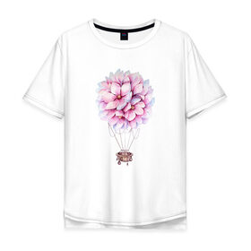 Мужская футболка хлопок Oversize с принтом Воздушные Цветы в Петрозаводске, 100% хлопок | свободный крой, круглый ворот, “спинка” длиннее передней части | воздушные цветы | воздушный шар | растение | цветы