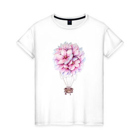 Женская футболка хлопок с принтом Воздушные Цветы в Петрозаводске, 100% хлопок | прямой крой, круглый вырез горловины, длина до линии бедер, слегка спущенное плечо | воздушные цветы | воздушный шар | растение | цветы
