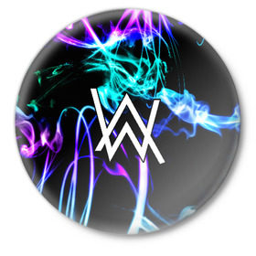 Значок с принтом ALAN WALKER в Петрозаводске,  металл | круглая форма, металлическая застежка в виде булавки | alan walker | aw | electro | electro music | music | алан уокер | музыка | музыкант | электро | электронная музыка