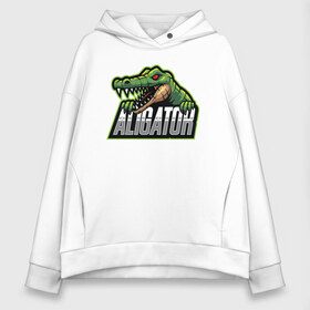 Женское худи Oversize хлопок с принтом Alligator Аллигатор в Петрозаводске, френч-терри — 70% хлопок, 30% полиэстер. Мягкий теплый начес внутри —100% хлопок | боковые карманы, эластичные манжеты и нижняя кромка, капюшон на магнитной кнопке | design | logo | mascot | герои | дикий | звери | киберспорт | крокодил | спортивная | стиль | талисман | фитнес | форма | футбол | яркие