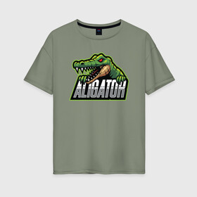 Женская футболка хлопок Oversize с принтом Alligator / Аллигатор в Петрозаводске, 100% хлопок | свободный крой, круглый ворот, спущенный рукав, длина до линии бедер
 | design | logo | mascot | герои | дикий | звери | киберспорт | крокодил | спортивная | стиль | талисман | фитнес | форма | футбол | яркие