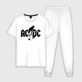 Мужская пижама хлопок с принтом AC/DC в Петрозаводске, 100% хлопок | брюки и футболка прямого кроя, без карманов, на брюках мягкая резинка на поясе и по низу штанин
 | ac dc | acdc | acdc ас дс | австралийская | ангус янг | асдс | блюз | группа | крис слэйд | метал | молния | музыка | певцы | рок | рок н ролл | стиви янг | хард | хардрок | эксл роуз
