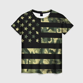 Женская футболка 3D с принтом American Flag Camo в Петрозаводске, 100% полиэфир ( синтетическое хлопкоподобное полотно) | прямой крой, круглый вырез горловины, длина до линии бедер | eagle | states | united | usa | армейские | армия | камуфляж | орел | служба | снайпер | соединенных | солдат | сша | форма | штатов