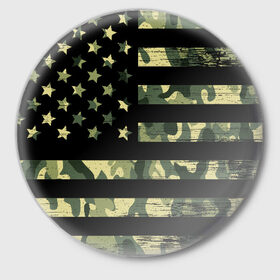 Значок с принтом American Flag Camo в Петрозаводске,  металл | круглая форма, металлическая застежка в виде булавки | eagle | states | united | usa | армейские | армия | камуфляж | орел | служба | снайпер | соединенных | солдат | сша | форма | штатов