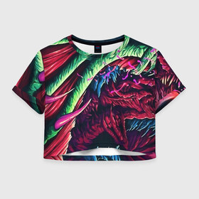 Женская футболка Cropp-top с принтом HYPER BEAST в Петрозаводске, 100% полиэстер | круглая горловина, длина футболки до линии талии, рукава с отворотами | awp | counter strike | cs go | cs go global offensive | hyper beast | skin cs | team cs | команды cs | скины оружия | скоростной зверь | хайпер бист