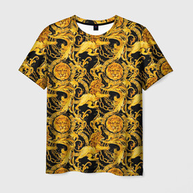 Мужская футболка 3D с принтом львы в Петрозаводске, 100% полиэфир | прямой крой, круглый вырез горловины, длина до линии бедер | fashion | luxury | texture | дорогая | дорогой | золото | люкс | паттерн | роскошь | серебро | стиль | стильная | текстура