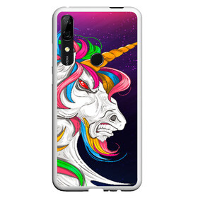 Чехол для Honor P Smart Z с принтом Angry Unicorn в Петрозаводске, Силикон | Область печати: задняя сторона чехла, без боковых панелей | Тематика изображения на принте: cosmos | hair | rainbow | stars | unicorn | волосы | глаза | единорог | злой | зубы | космос | лошадь | радуга