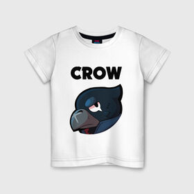 Детская футболка хлопок с принтом BRAWL STARS CROW в Петрозаводске, 100% хлопок | круглый вырез горловины, полуприлегающий силуэт, длина до линии бедер | Тематика изображения на принте: android | brawl stars | colt | crow | games | leon | penny | poco. | shelly | spike | wanted | брав | бравл старс | звезды | игры | мобильные игры | старс