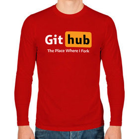 Мужской лонгслив хлопок с принтом GitHub Fork Place в Петрозаводске, 100% хлопок |  | Тематика изображения на принте: git hub | github | it | кодинг