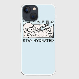 Чехол для iPhone 13 mini с принтом STAY HYDRATED в Петрозаводске,  |  | death | japan | skeleton | sport | vegan | water | yoga | веган | вегетарианство | вода | йога | скелет | спорт | хэллоуин | череп | япония