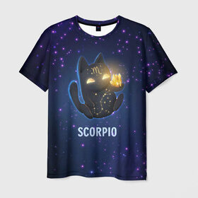 Мужская футболка 3D с принтом Скорпион в Петрозаводске, 100% полиэфир | прямой крой, круглый вырез горловины, длина до линии бедер | Тематика изображения на принте: вселенная | гороскоп | знаки зодиака | зодиак | космос | медитация | планеты