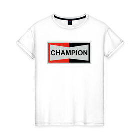 Женская футболка хлопок с принтом Champion в Петрозаводске, 100% хлопок | прямой крой, круглый вырез горловины, длина до линии бедер, слегка спущенное плечо | champion | однажды в голливуде | чемпион