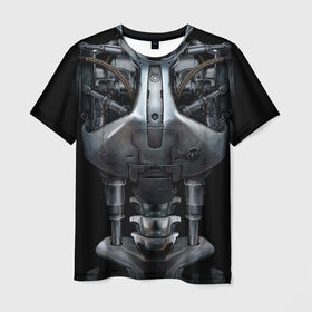 Мужская футболка 3D с принтом Терминатор т-800 в Петрозаводске, 100% полиэфир | прямой крой, круглый вырез горловины, длина до линии бедер | броня | железный | костюм | машина | механизм | робот | скелет | скилет | сталь | стальной | т800 | терминатор
