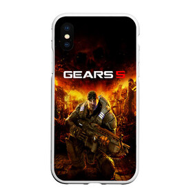 Чехол для iPhone XS Max матовый с принтом GEARS 5 в Петрозаводске, Силикон | Область печати: задняя сторона чехла, без боковых панелей | Тематика изображения на принте: alien | combat | fight | game | gears 5 | gears of war | gun | human | man | monsters | powerful | saw | strong | war | weapon | игры