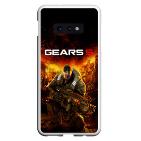 Чехол для Samsung S10E с принтом GEARS 5 в Петрозаводске, Силикон | Область печати: задняя сторона чехла, без боковых панелей | Тематика изображения на принте: alien | combat | fight | game | gears 5 | gears of war | gun | human | man | monsters | powerful | saw | strong | war | weapon | игры