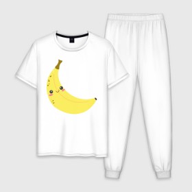 Мужская пижама хлопок с принтом Веселенький бананчик в Петрозаводске, 100% хлопок | брюки и футболка прямого кроя, без карманов, на брюках мягкая резинка на поясе и по низу штанин
 | банан | веселье | карикатура | фрукты