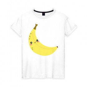 Женская футболка хлопок с принтом Веселенький бананчик в Петрозаводске, 100% хлопок | прямой крой, круглый вырез горловины, длина до линии бедер, слегка спущенное плечо | банан | веселье | карикатура | фрукты