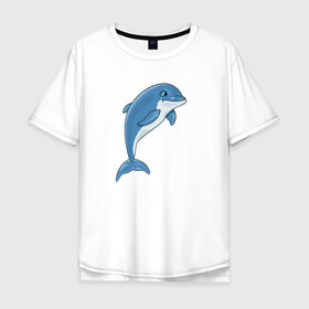 Мужская футболка хлопок Oversize с принтом Дельфин в Петрозаводске, 100% хлопок | свободный крой, круглый ворот, “спинка” длиннее передней части | дельфин | милота | рисунок