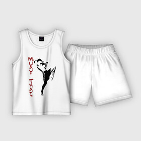 Детская пижама с шортами хлопок с принтом Muay Thai в Петрозаводске,  |  | blood | blood sport | box | boxing | martial | muai | muai thai | thai box | thailand | боевое искуство | бои | бокс | драка | кикбоксинг | кровавый спорт | муай тай | муай тхай | спорт | тайланд | тайский бокс