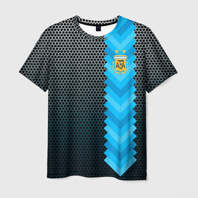 Мужская футболка 3D с принтом Аргентина форма  в Петрозаводске, 100% полиэфир | прямой крой, круглый вырез горловины, длина до линии бедер | Тематика изображения на принте: аргентина | атрибутика | бег | победа | поле | сборная | соты | спорт | узор | футбол