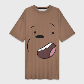 Платье-футболка 3D с принтом Радостный Гризз в Петрозаводске,  |  | we bare bears | белый | вся правда о медведях | гриз | гризз | гризли | медведь | мы обычные медведи | пан пан | панда | три обычных медведя