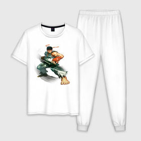 Мужская пижама хлопок с принтом Street Fighter Ryu в Петрозаводске, 100% хлопок | брюки и футболка прямого кроя, без карманов, на брюках мягкая резинка на поясе и по низу штанин
 | street fighter ryu