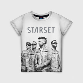 Детская футболка 3D с принтом Starset Band в Петрозаводске, 100% гипоаллергенный полиэфир | прямой крой, круглый вырез горловины, длина до линии бедер, чуть спущенное плечо, ткань немного тянется | logo | rock | starset | лого | рок | старсет