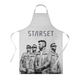 Фартук 3D с принтом Starset Band в Петрозаводске, 100% полиэстер | общий размер — 65 х 85 см, ширина нагрудника — 26 см, горловина — 53 см, длина завязок — 54 см, общий обхват в поясе — 173 см. Принт на завязках и на горловине наносится с двух сторон, на основной части фартука — только с внешней стороны | logo | rock | starset | лого | рок | старсет